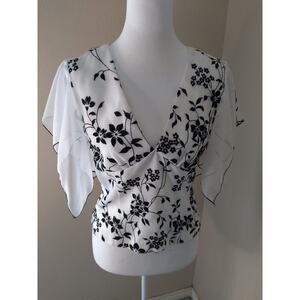 Vintage J. R. Nites ByCaliendoTop White Black Velvet Burnouts Floral Sz 6 Fairy